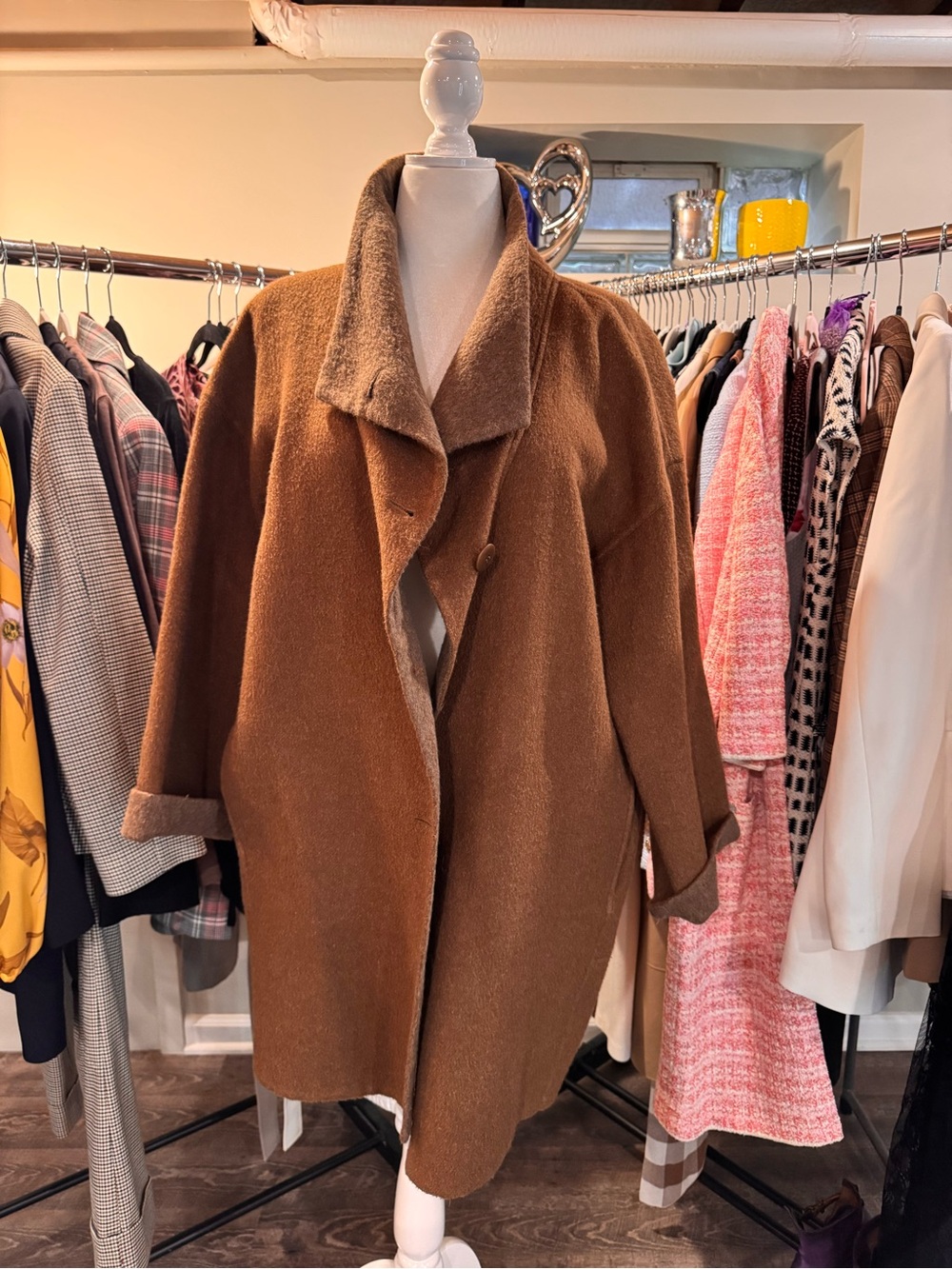Eileen Fisher Brown Oversized Wool Pea Coat - Picture 2 of 6